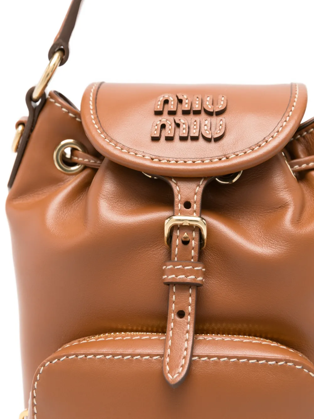 Miu Mini-tas met omslag en logo Bruin