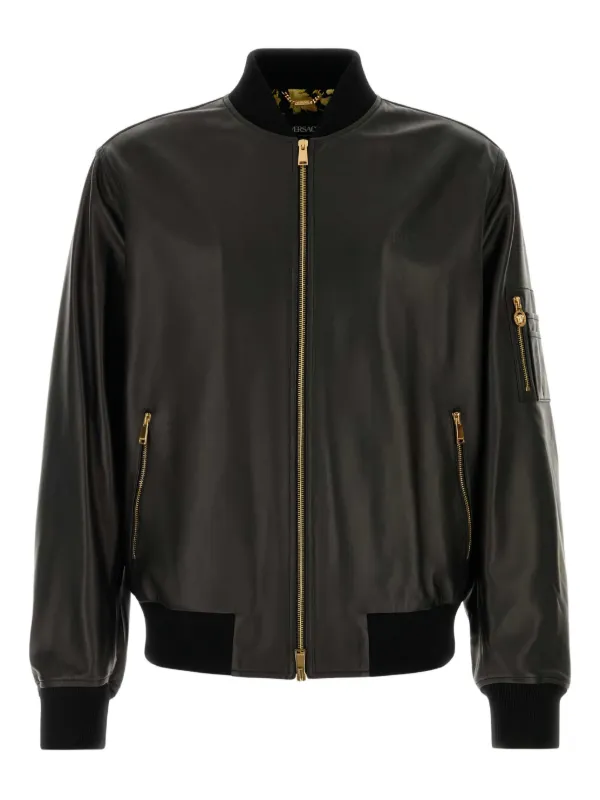 Versace ベルサーチ 黒 レザー ボンバージャケット Versace レザー ボンバージャケット | ブラック | FARFETCH JP