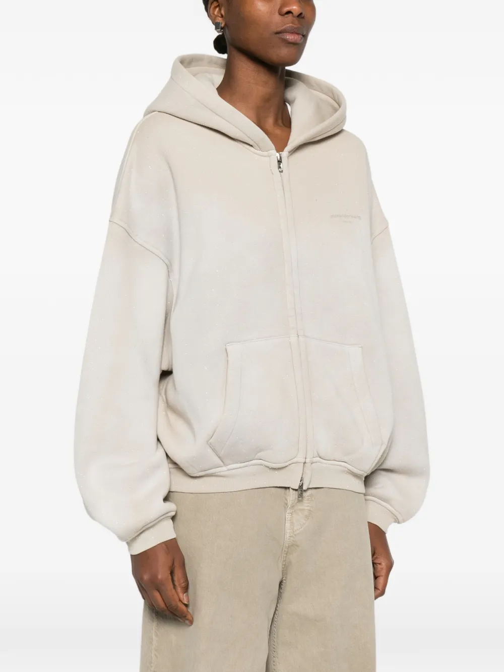 Alexander Wang Crystal Washed Terry Zip Hoodie | Neutrals | FARFETCH