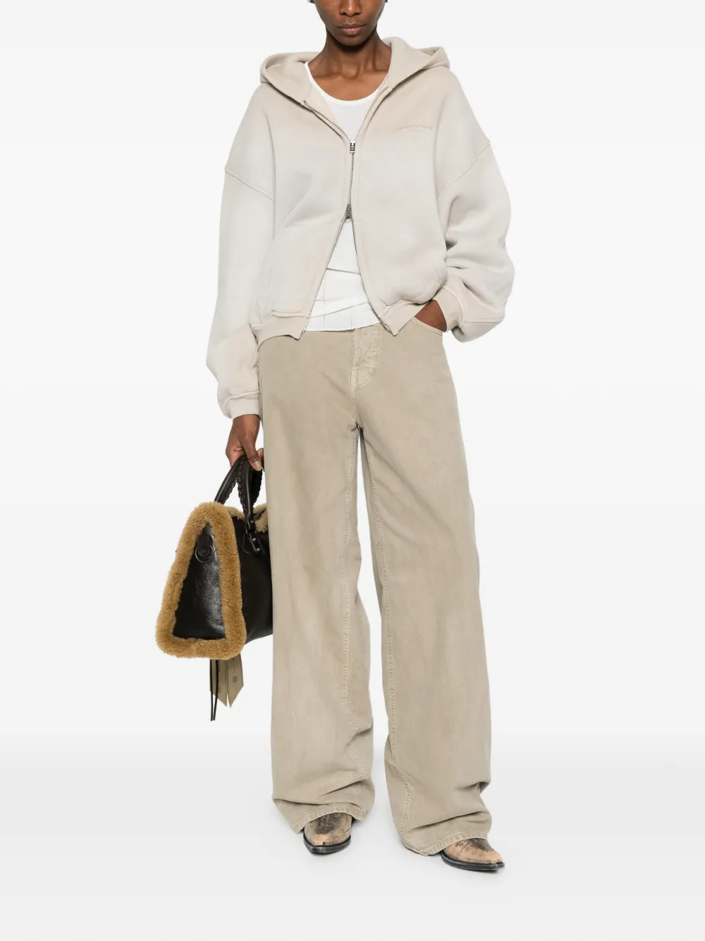 Alexander Wang crystal-embellished hoodie - Beige