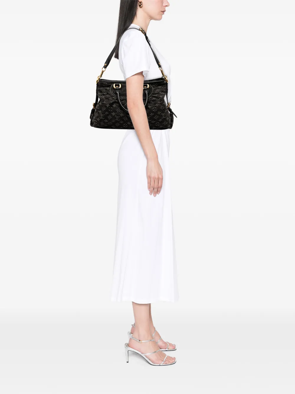 Pre-owned Louis Vuitton 2007 Monogram Denim Neo Cabby Mm Satchel In Black