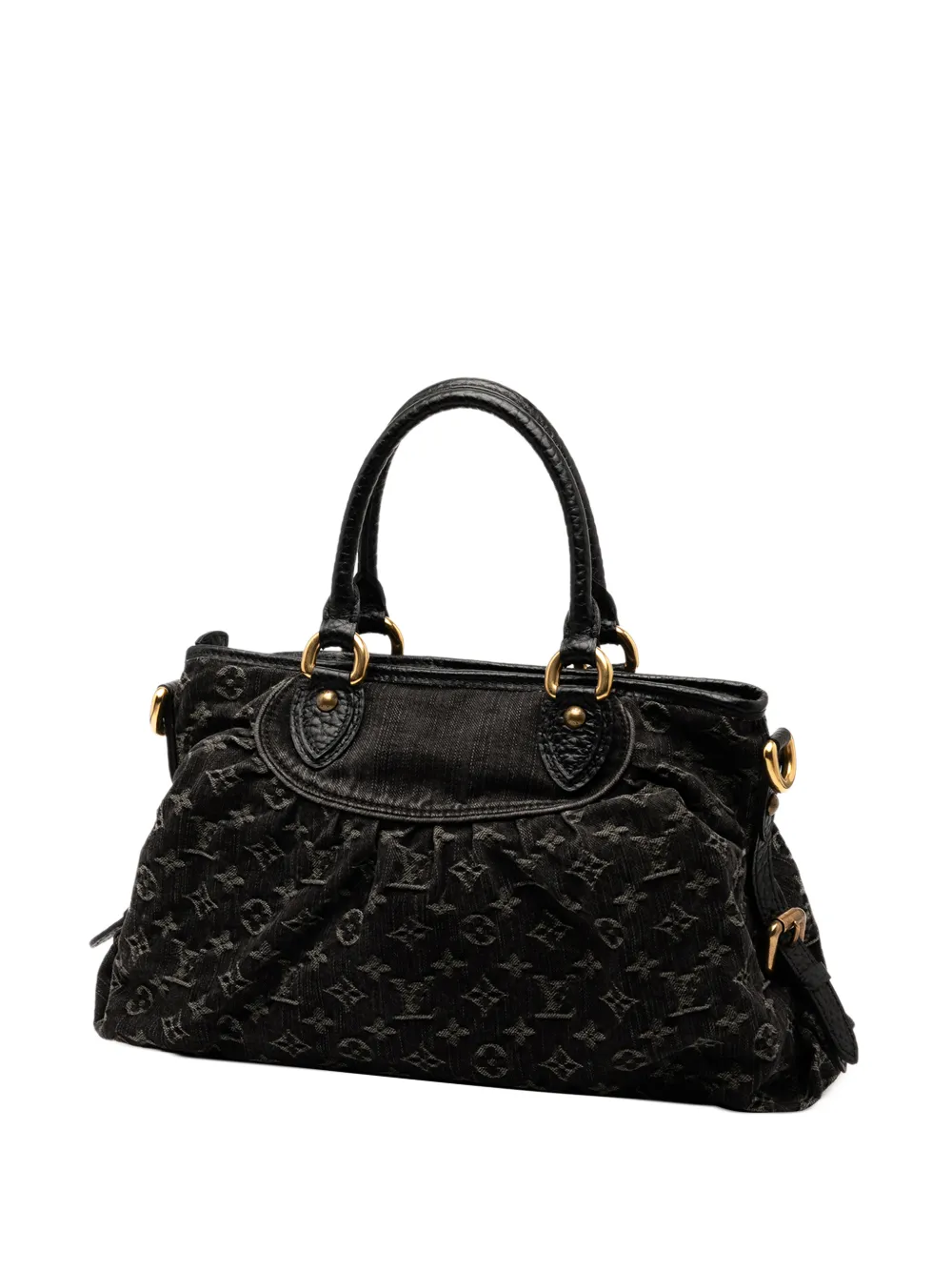 Pre-owned Louis Vuitton 2007 Monogram Denim Neo Cabby Mm Satchel In Black