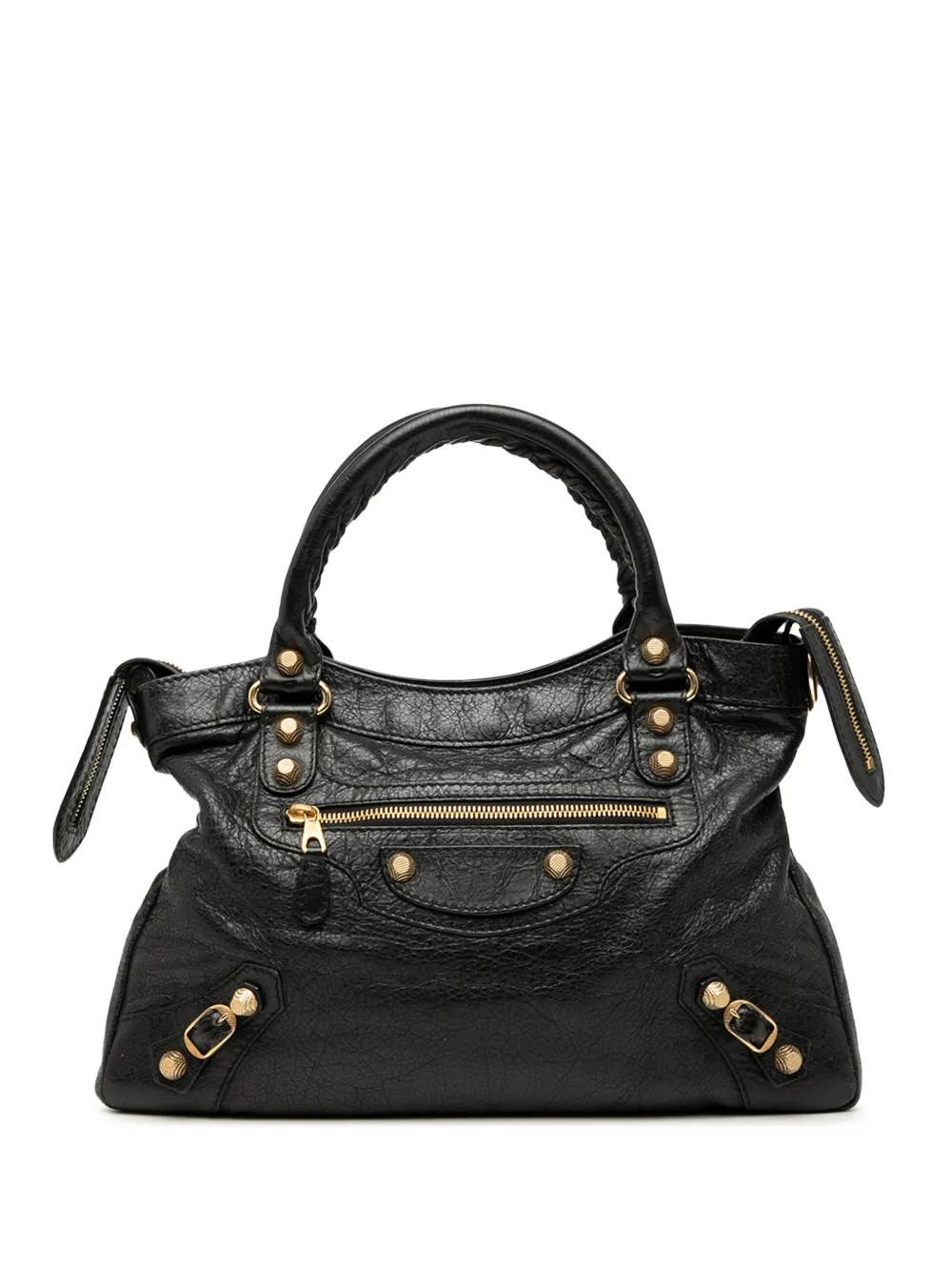 Pre-owned Balenciaga 2013 Lambskin Motocross Giant 12 Town Satchel In Black