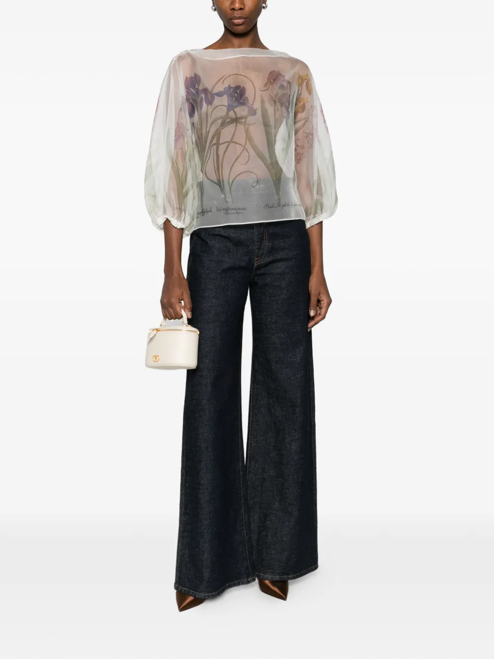 Alberta Ferretti Zijden top met bloemenprint Wit