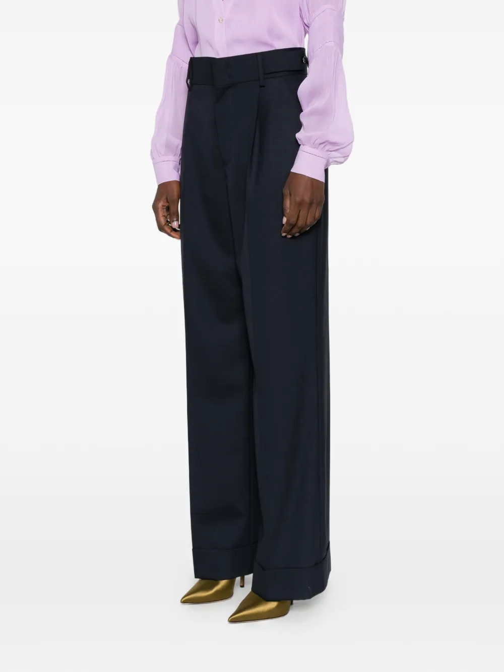 Alberta Ferretti Geplooide broek met cuffs Blauw