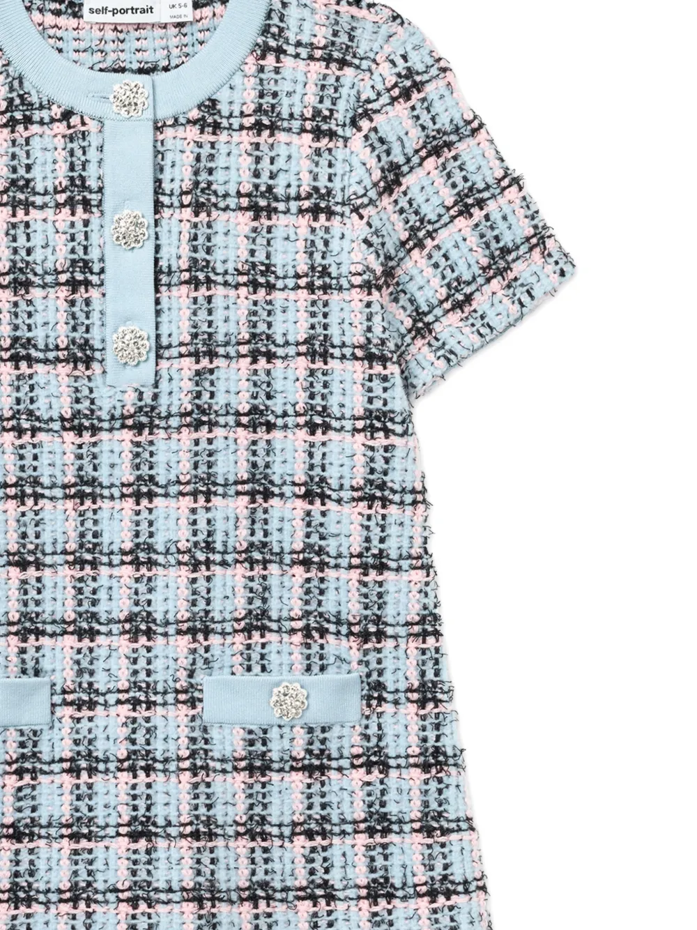 Self-Portrait Kids Geruite jurk verfraaid met stras Blauw