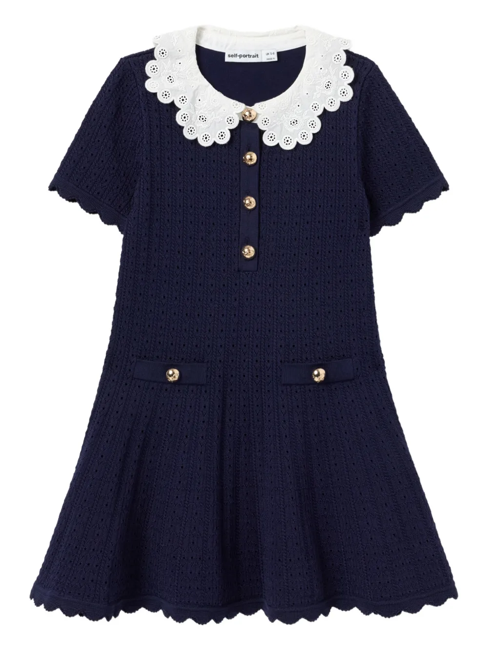 Self-Portrait Kids lace-collar knitted dress - Blu
