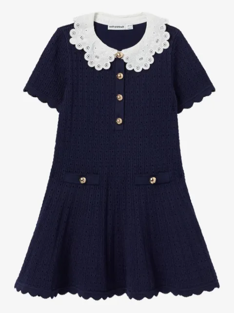 Self-Portrait Kids vestido tejido con cuello de encaje