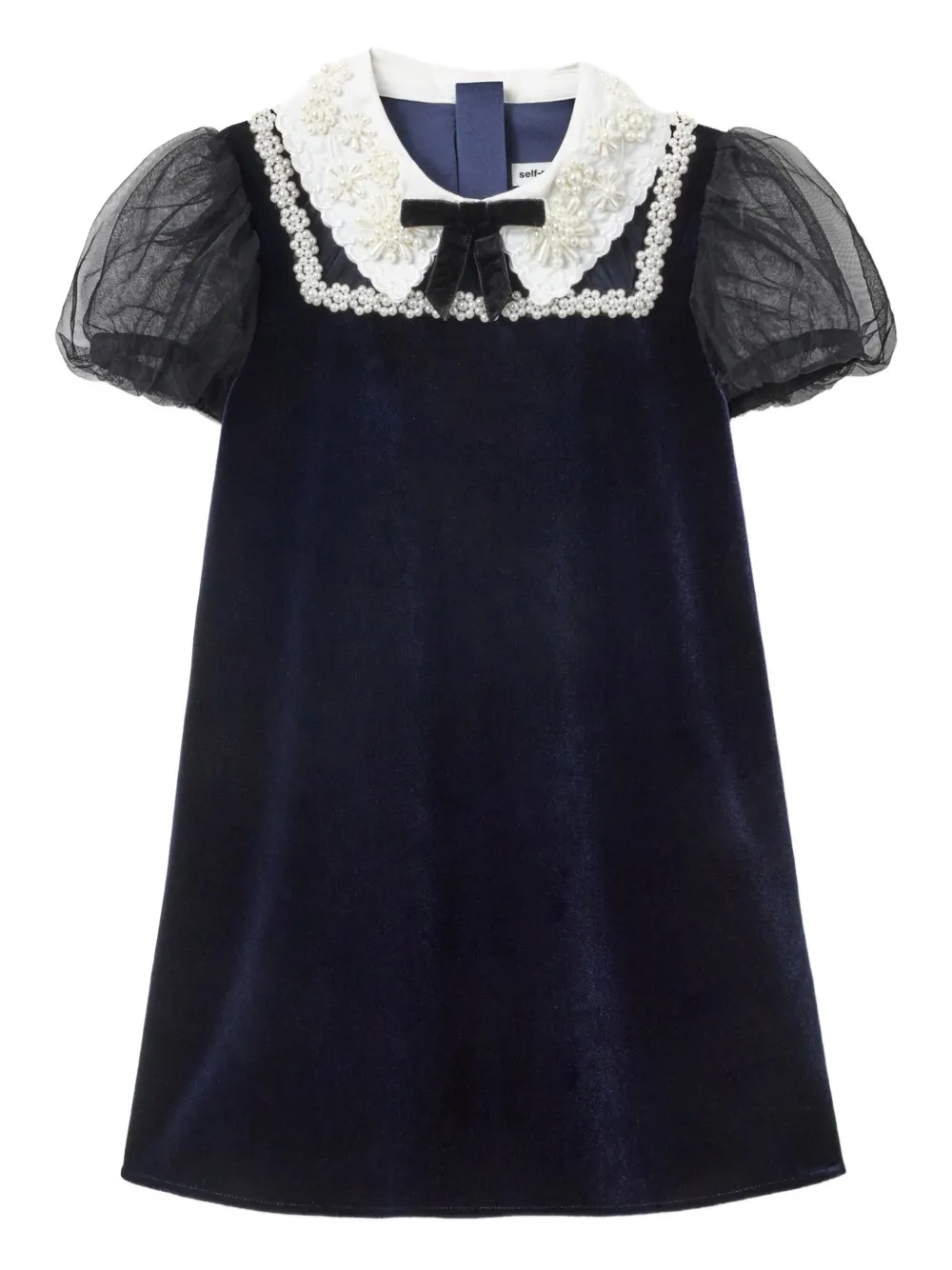 Self-Portrait Kids bow-detail faux-pearl dress - Blu