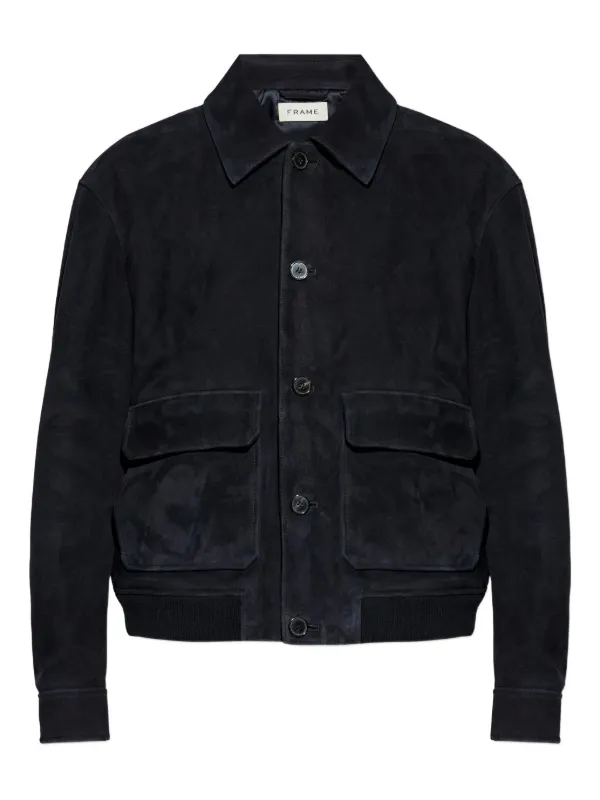 Frame Buttoned Suede Jacket in Blue