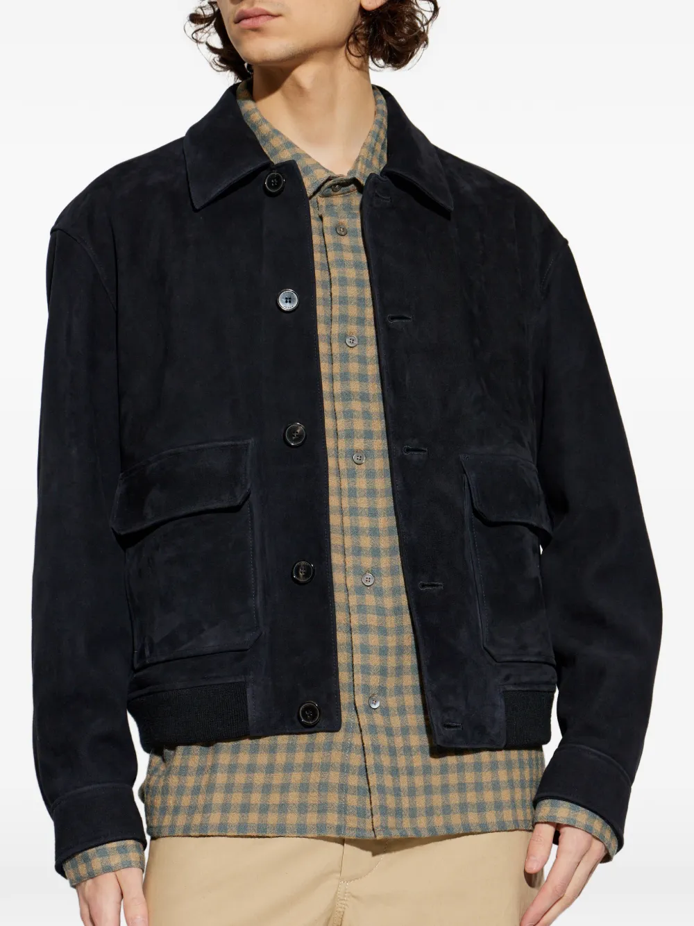  Frame Buttoned Suede Jacket - Blue 