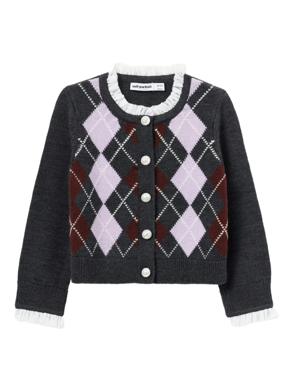 Self-Portrait Kids argyle-pattern cardigan - Grigio
