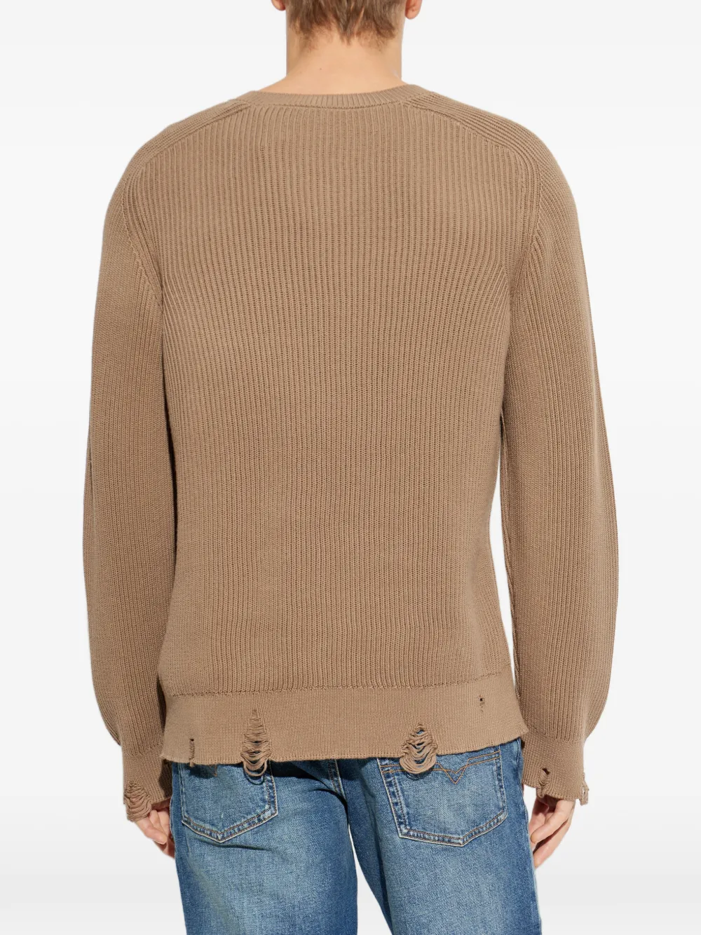 Diesel Geribbelde trui met V-hals Beige