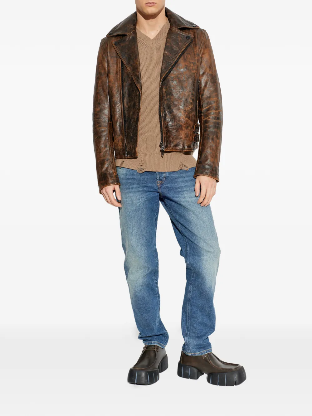 Diesel ribbed V-neck sweater - Beige