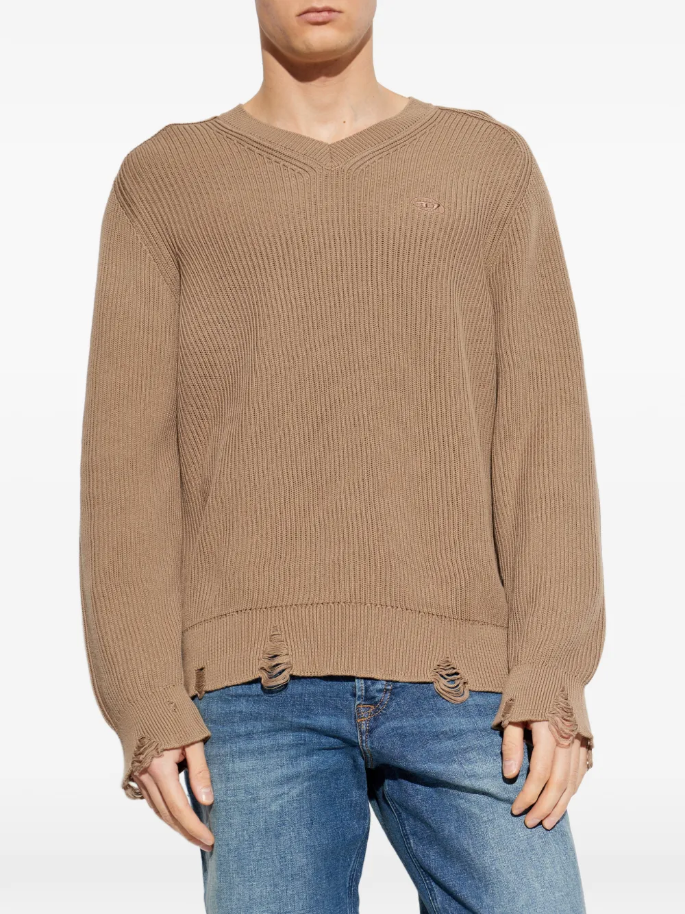  Diesel Ribbed V-neck Sweater - Neutrals 