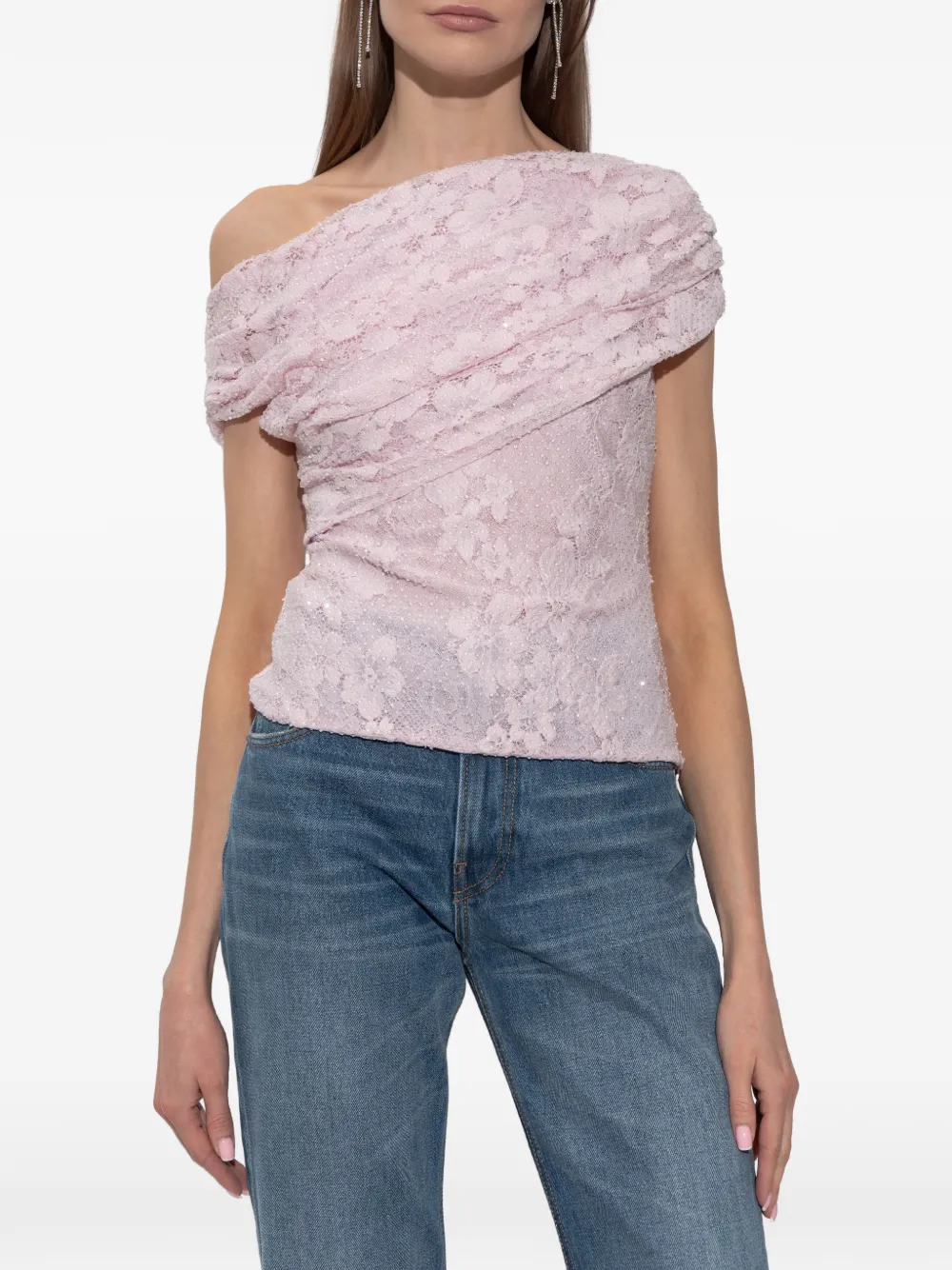  Self-portrait Laced Draped Top - Pink 