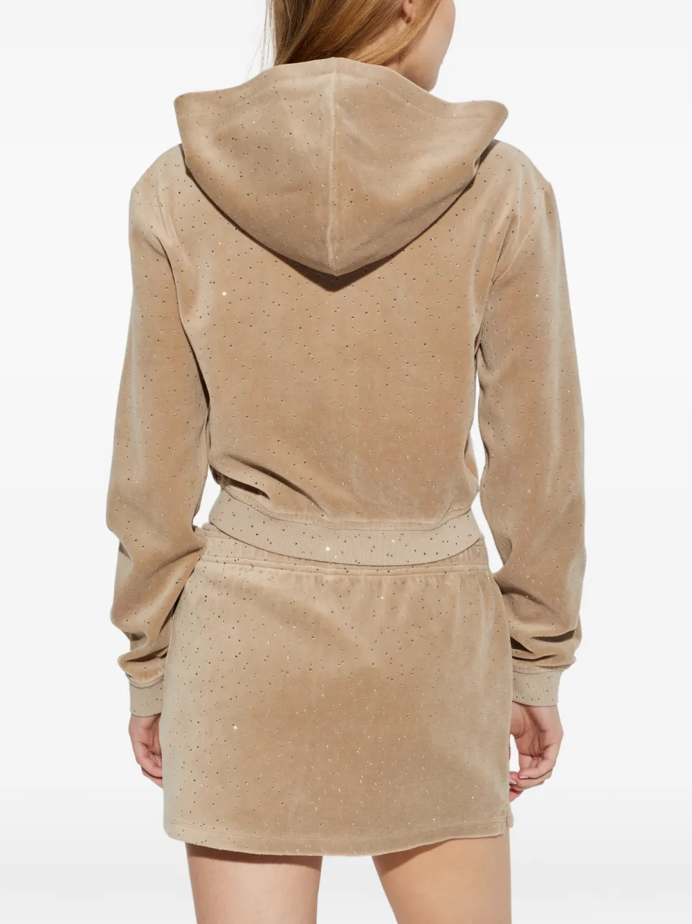 Alexander Wang Fluwelen hoodie met kristallen Beige