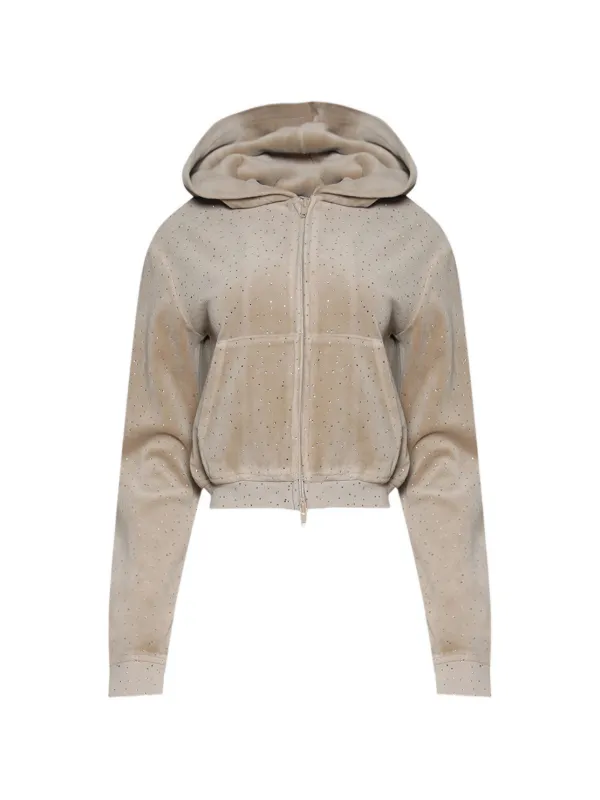 Alexander Wang Shrunken Hoodie in Crystal Hotfix Velour in Neutrals