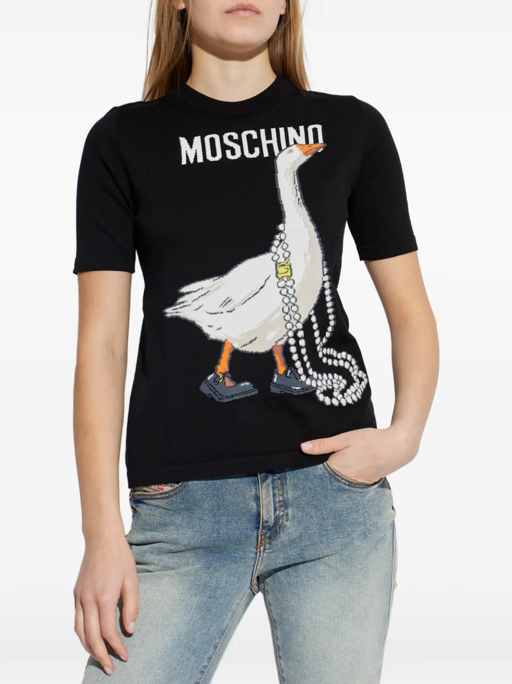 Moschino T-shirt met ganzenprint Zwart
