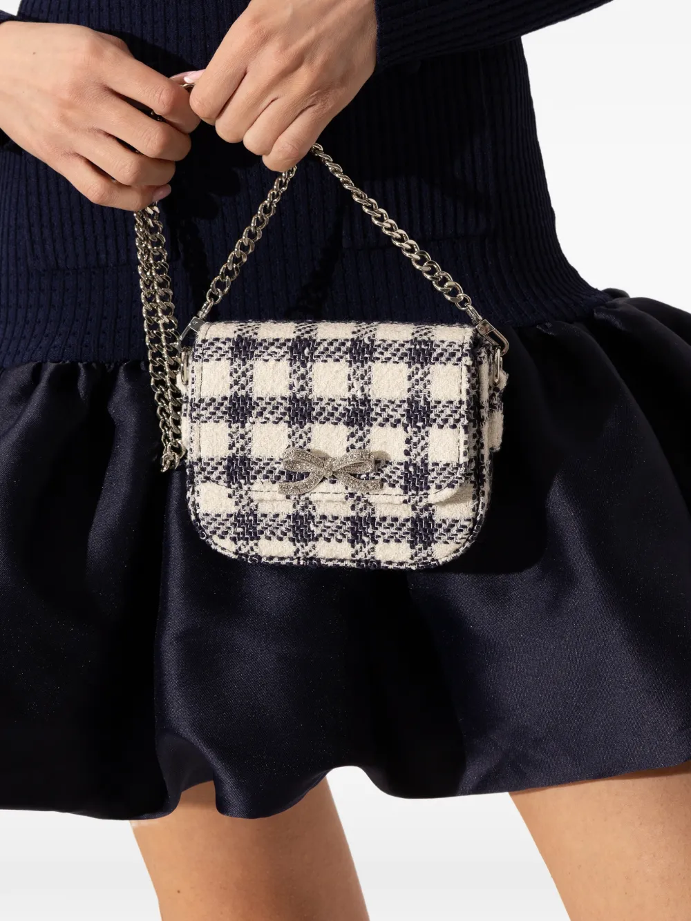  Self-portrait Check Bow Chain Cross Body Bag - White 
