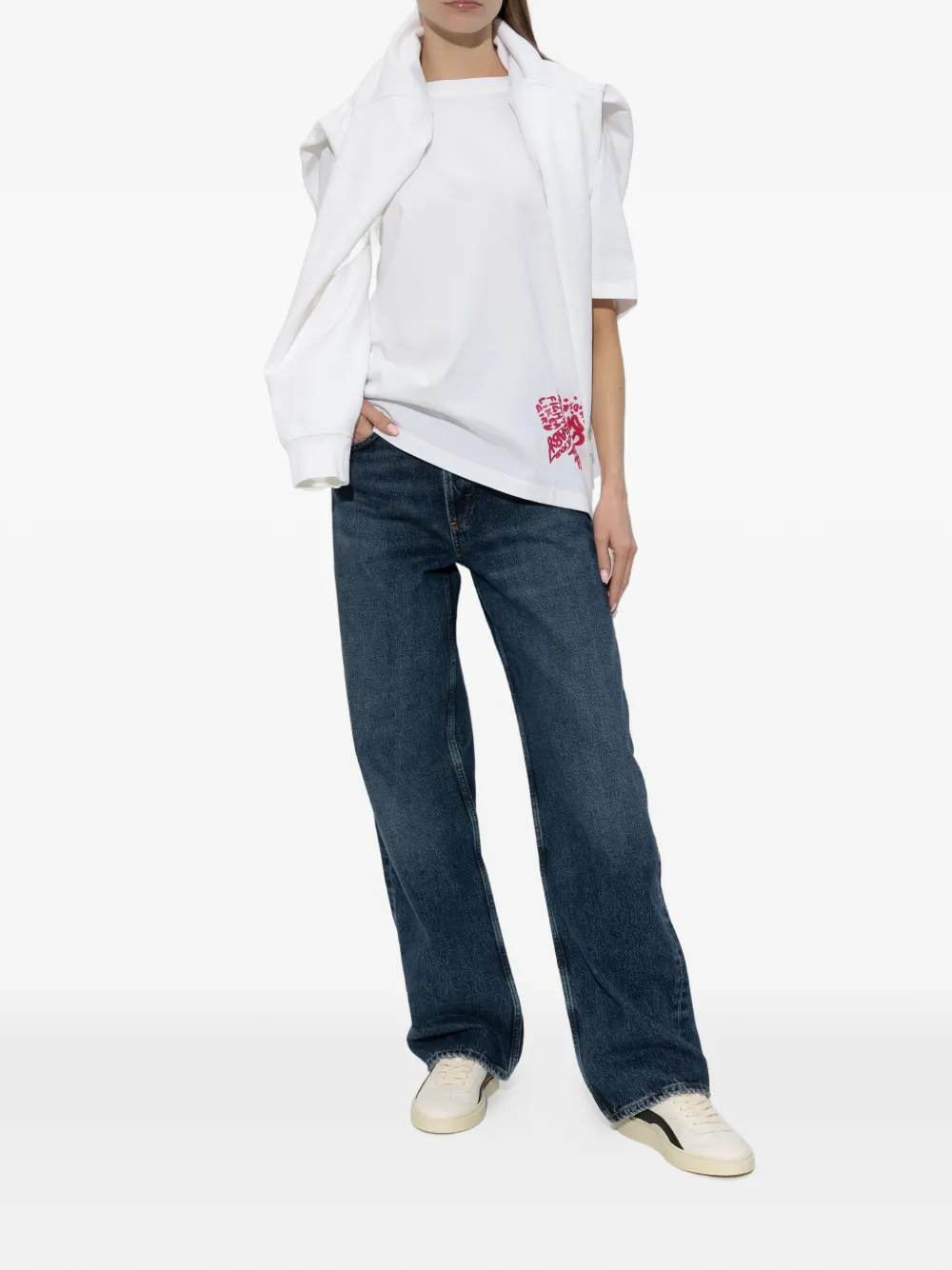 DSQUARED2 Rider geperforeerde gestreepte leren sneakers - Wit