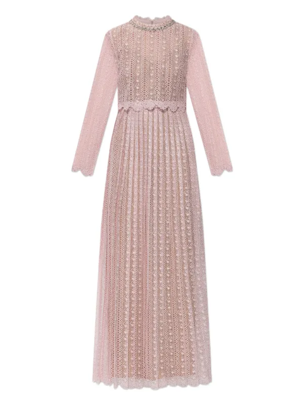 chinese dress ladies Cream Boucle Long Sleeve Chiffon Midi Dress – self-portrait-US main image 1