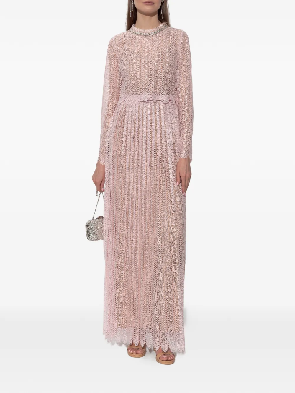 Self-Portrait Opengebreide jurk met lange mouwen - Roze