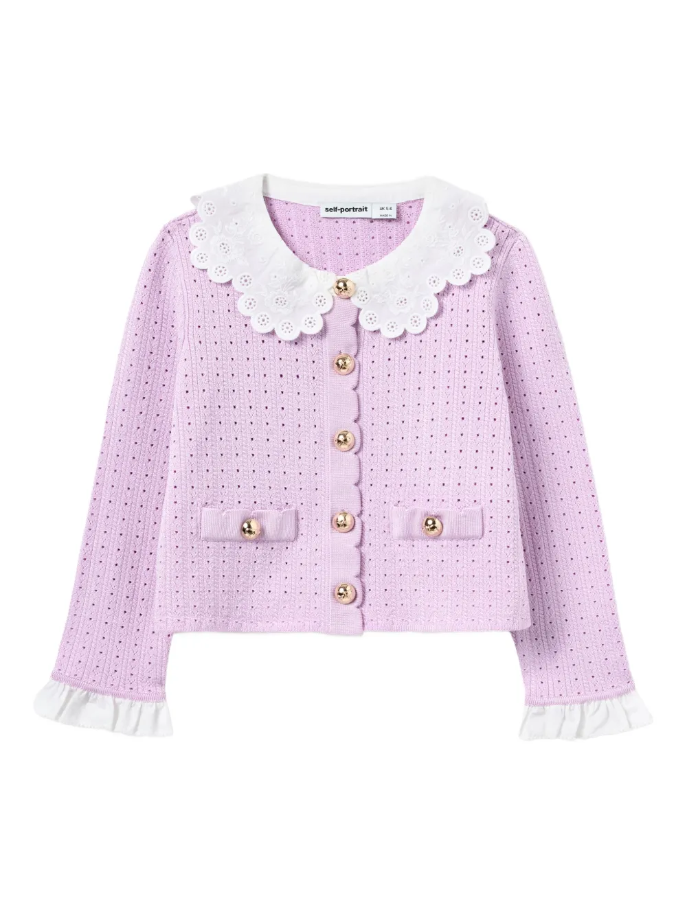 Self-Portrait Kids eyelet-detail cardigan - Viola