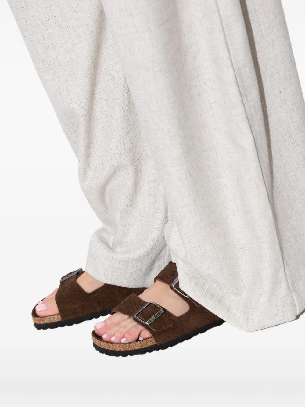 Birkenstock Arizona suède sandalen met gesp Bruin