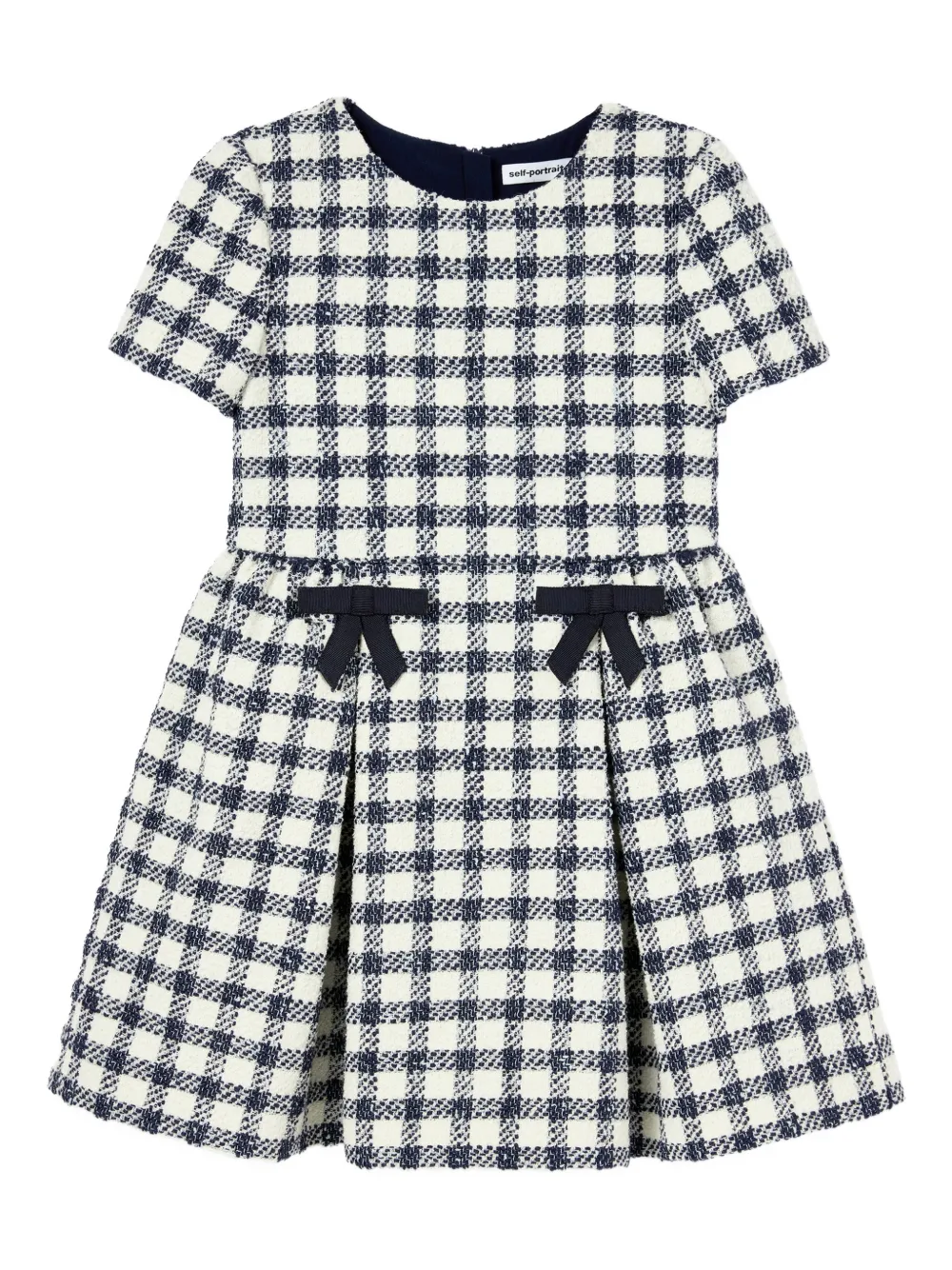 Self-Portrait Kids bow checked dress - Bianco
