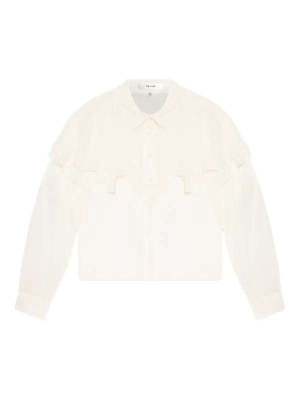 Frame Ruffled Long-sleeve Shirt in Neutrals