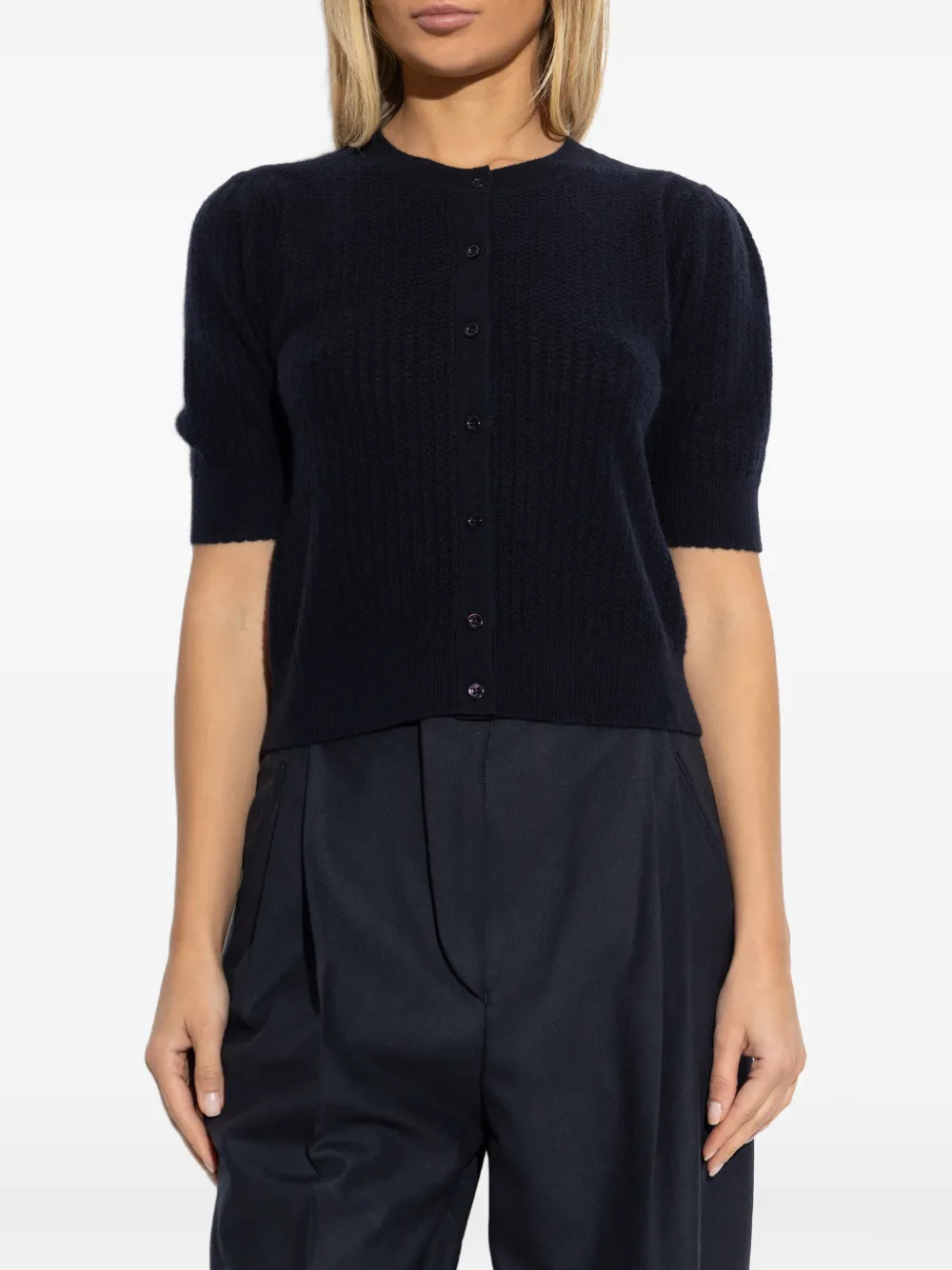  Frame Puff-sleeve Button Cardigan - Blue 