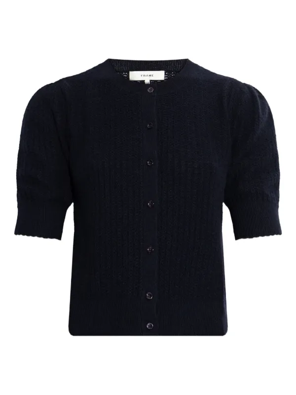 Frame Puff-sleeve Button Cardigan in Blue