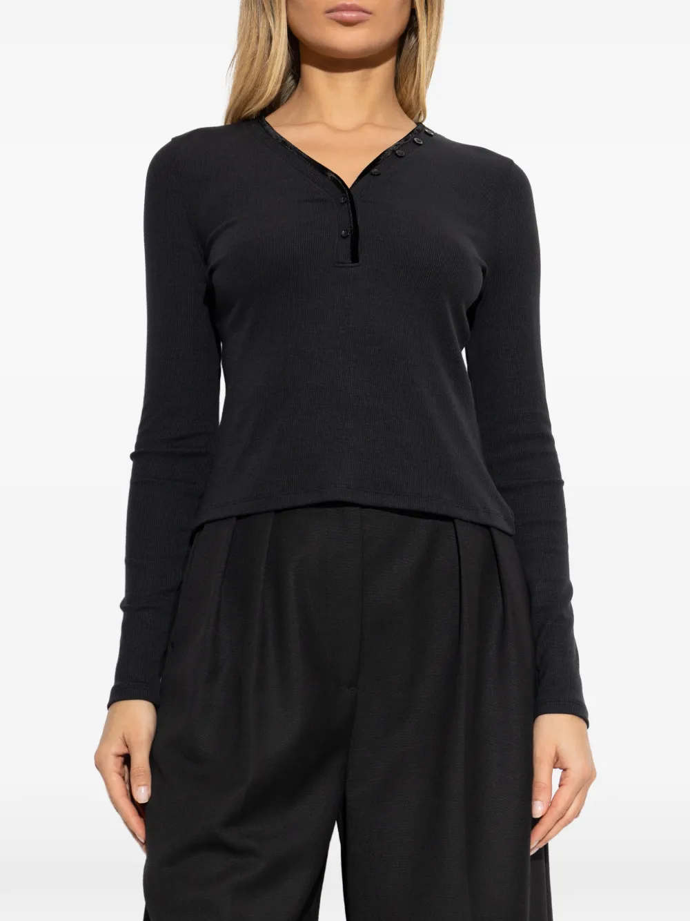  Frame Button Ribbed Top - Black 