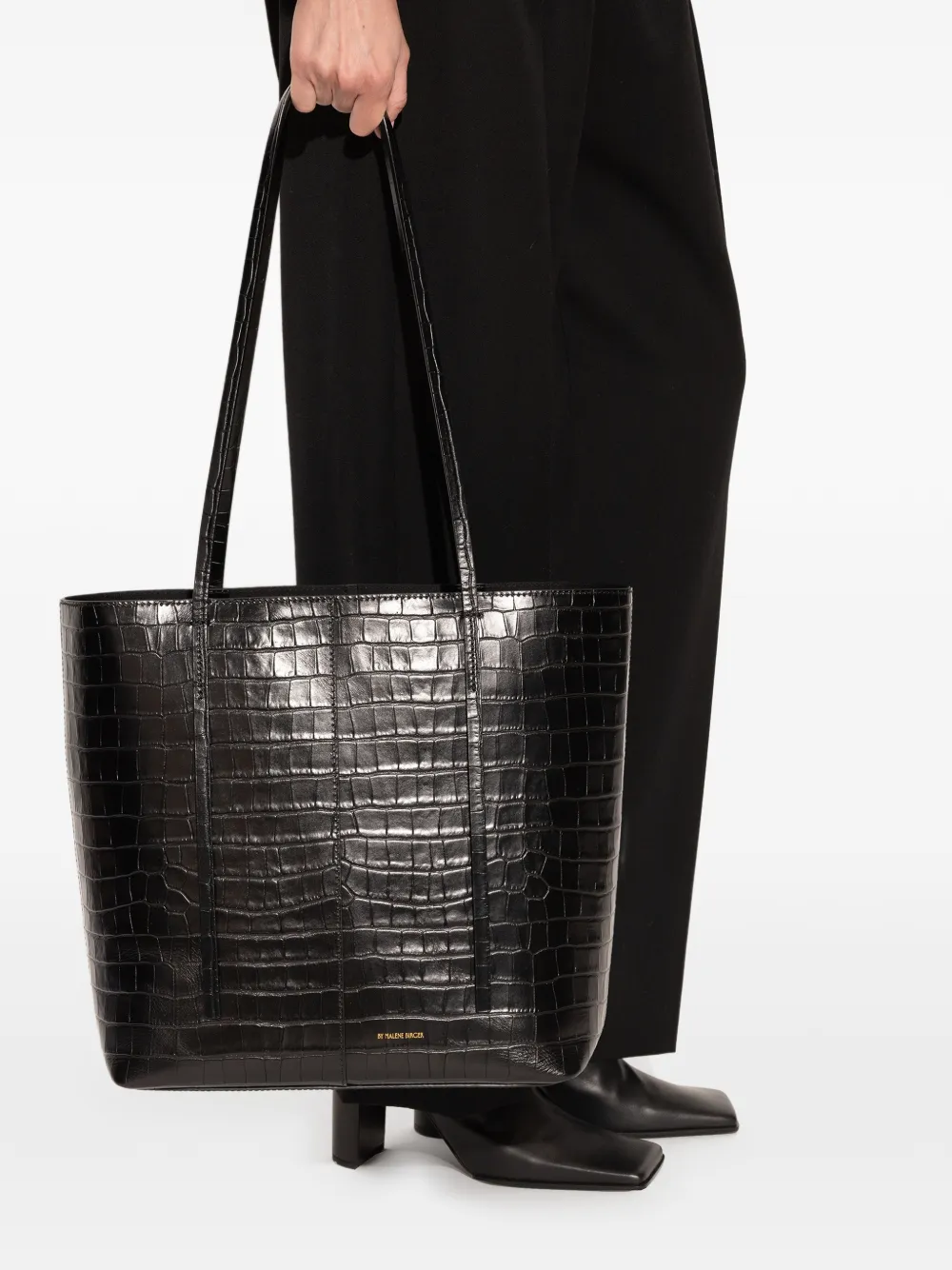 By Malene Birger Abilso shopper met krokodillen-reliëf Zwart