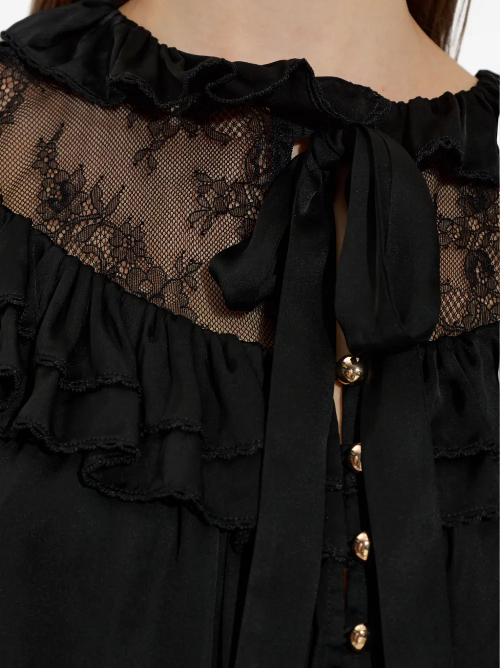 Self-Portrait Blouse met ruches en kant Zwart