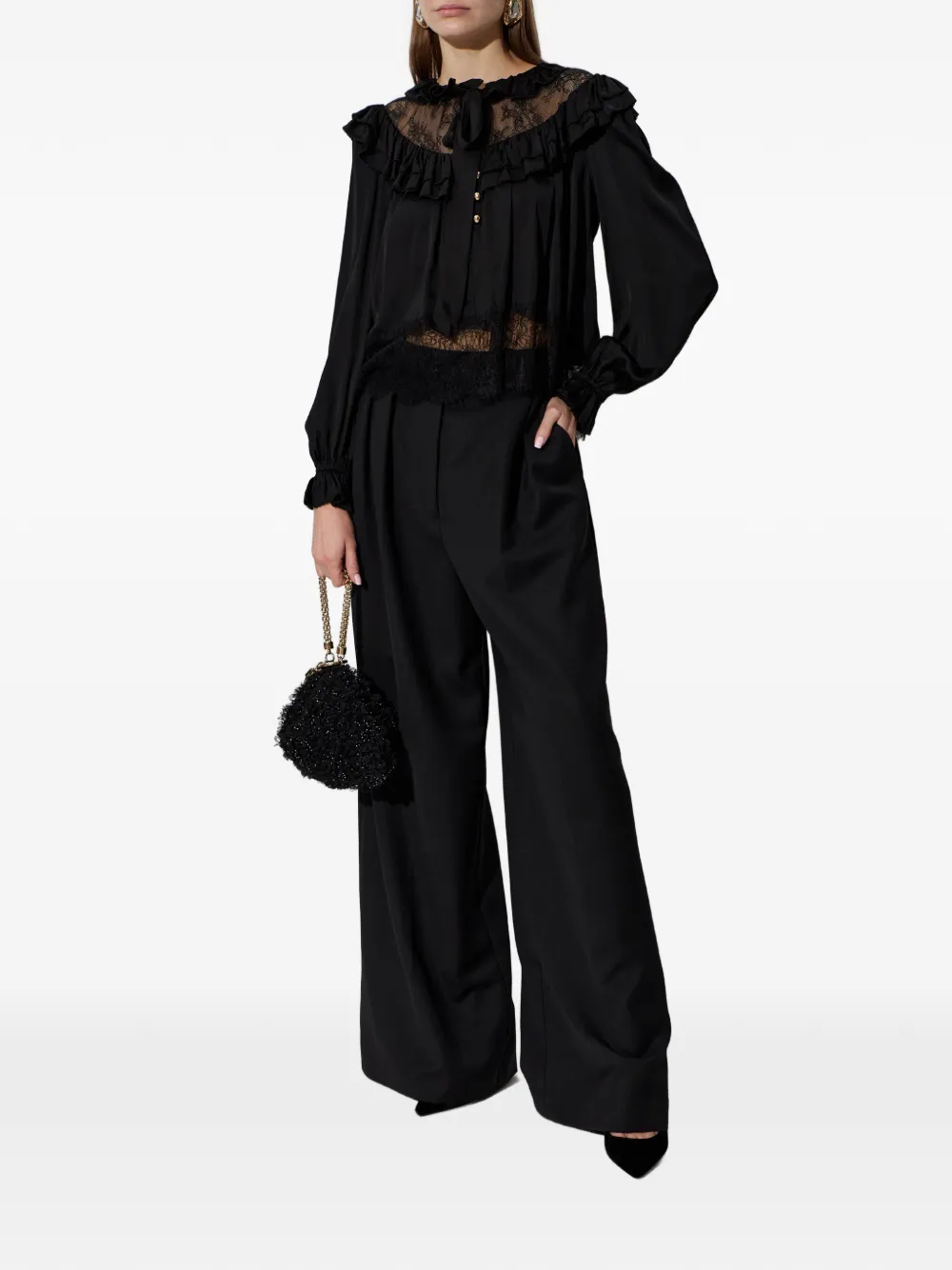 Self-Portrait Blouse met ruches en kant - Zwart