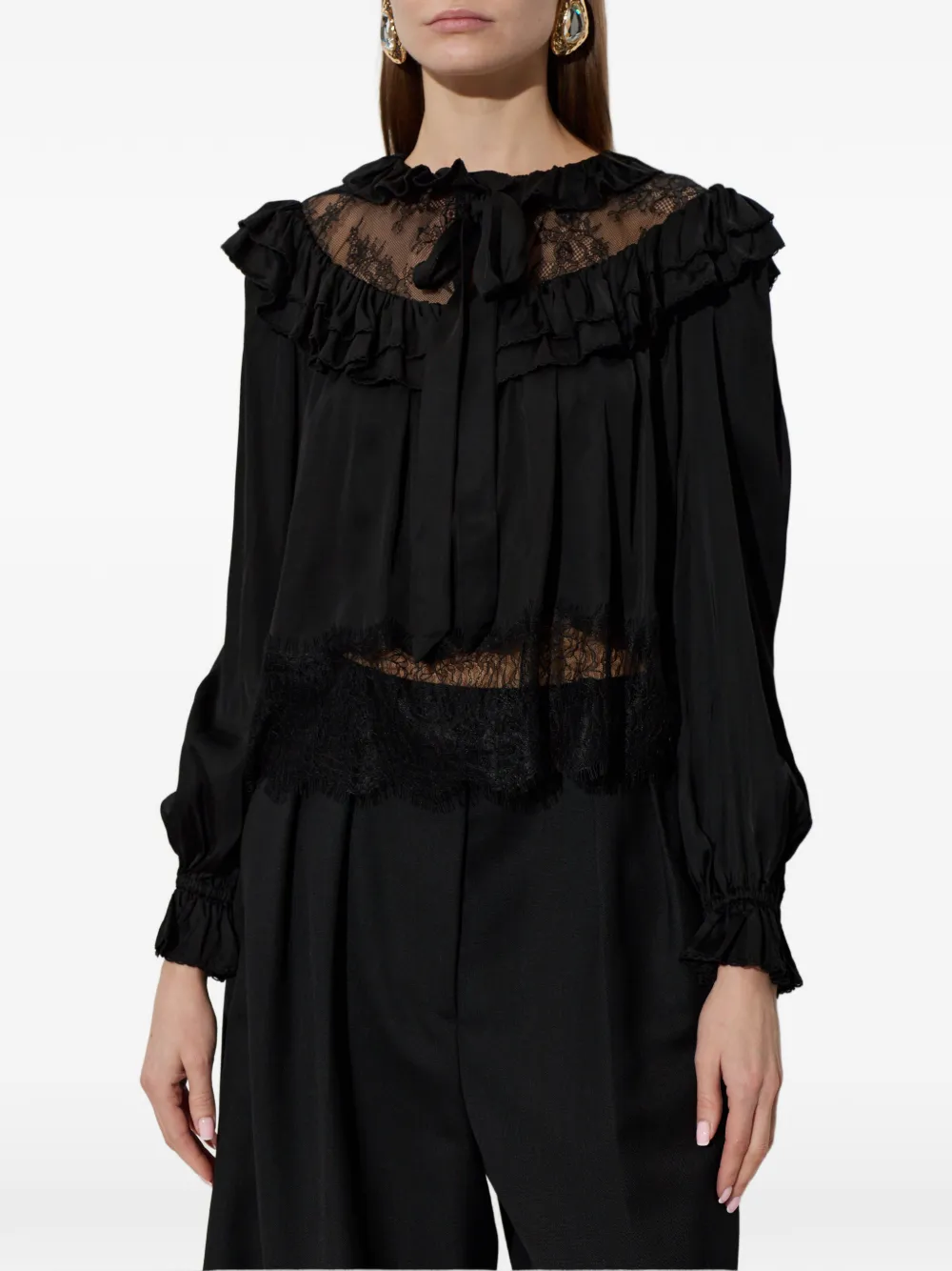  Self-portrait Lace Ruffled Blouse - Black 