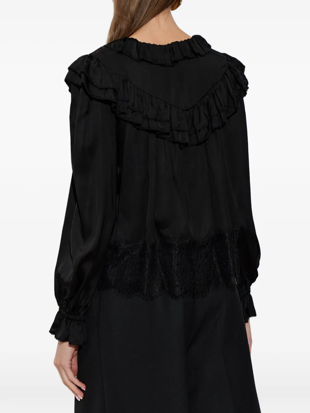 Self-Portrait Blouse met ruches en kant Zwart