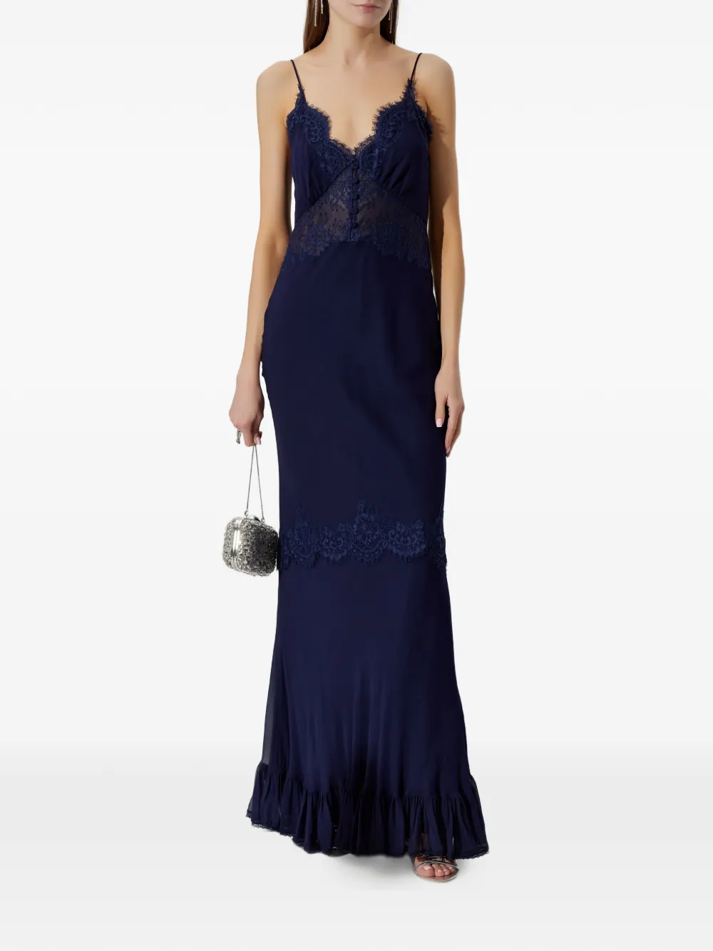 Self-Portrait lace ruffled maxi dress - Blauw
