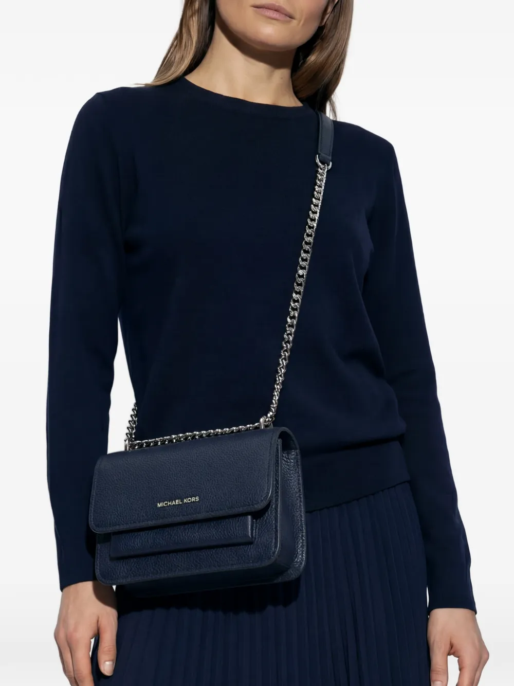 Michael Kors Claire leren crossbodytas met ketting Blauw
