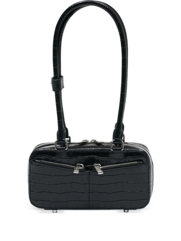 Self-Portrait Croc Leather Mini Shoulder Bag in Black