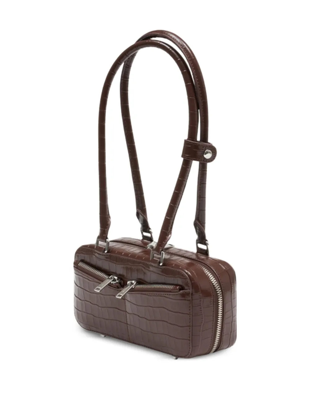 Self-Portrait Croc Leather Mini Shoulder Bag in Brown, view 3