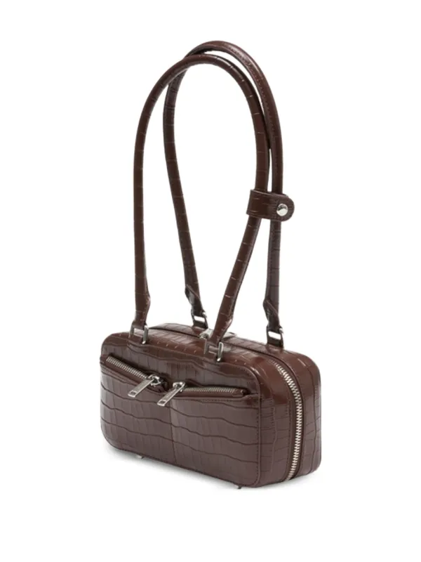 self portrait バッグ Self-Portrait crocodile-embossed Leather Shoulder Bag | Brown