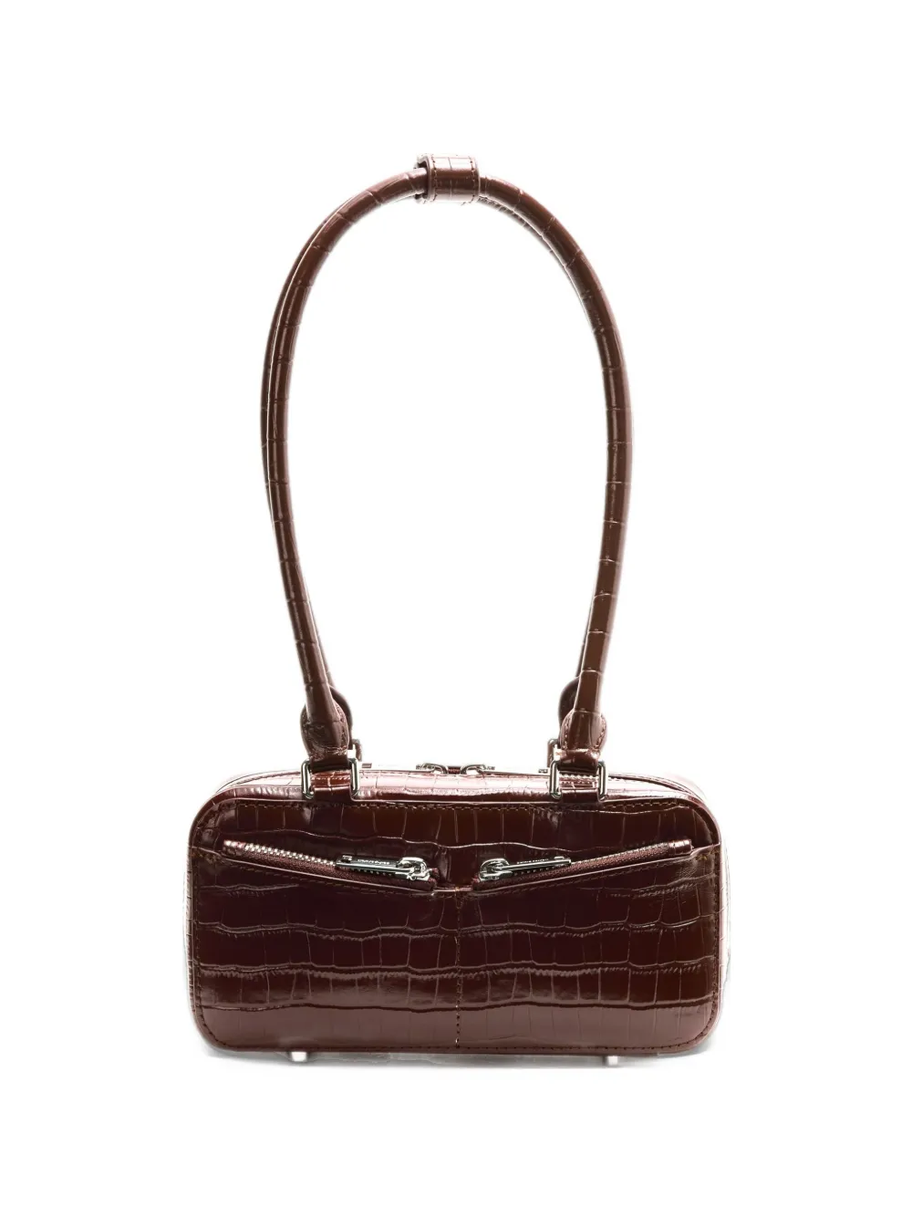 Self-Portrait crocodile-embossed leather shoulder bag - Marrone