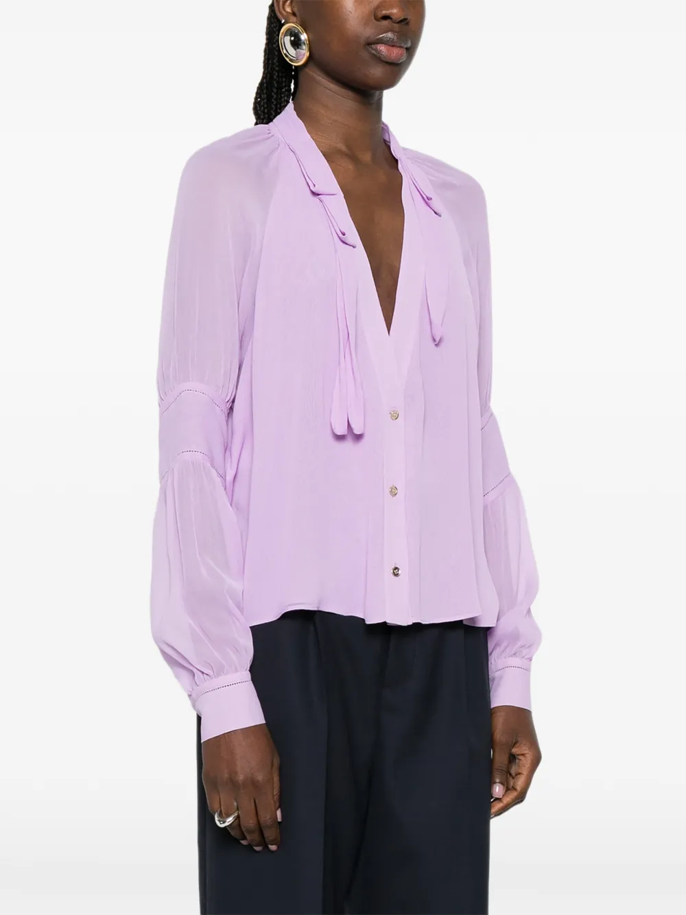 Tie-Neck Long-Sleeve Shirt