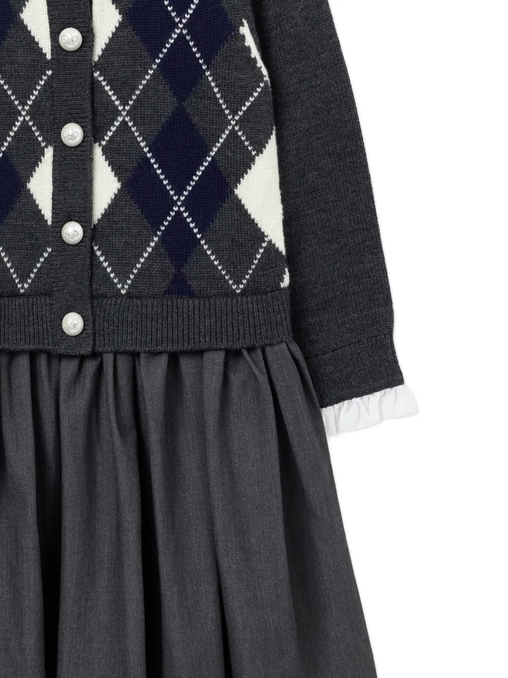  Self-portrait Kids Argyle-knit Buttoned Dress - Grey 