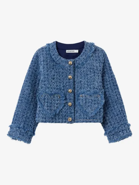 Self-Portrait Kids heart-pocket fringed jacket