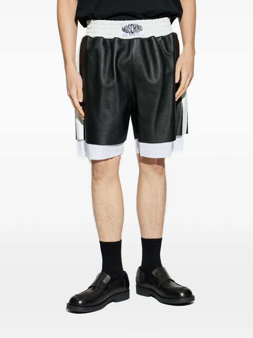 Moschino Leren shorts Zwart