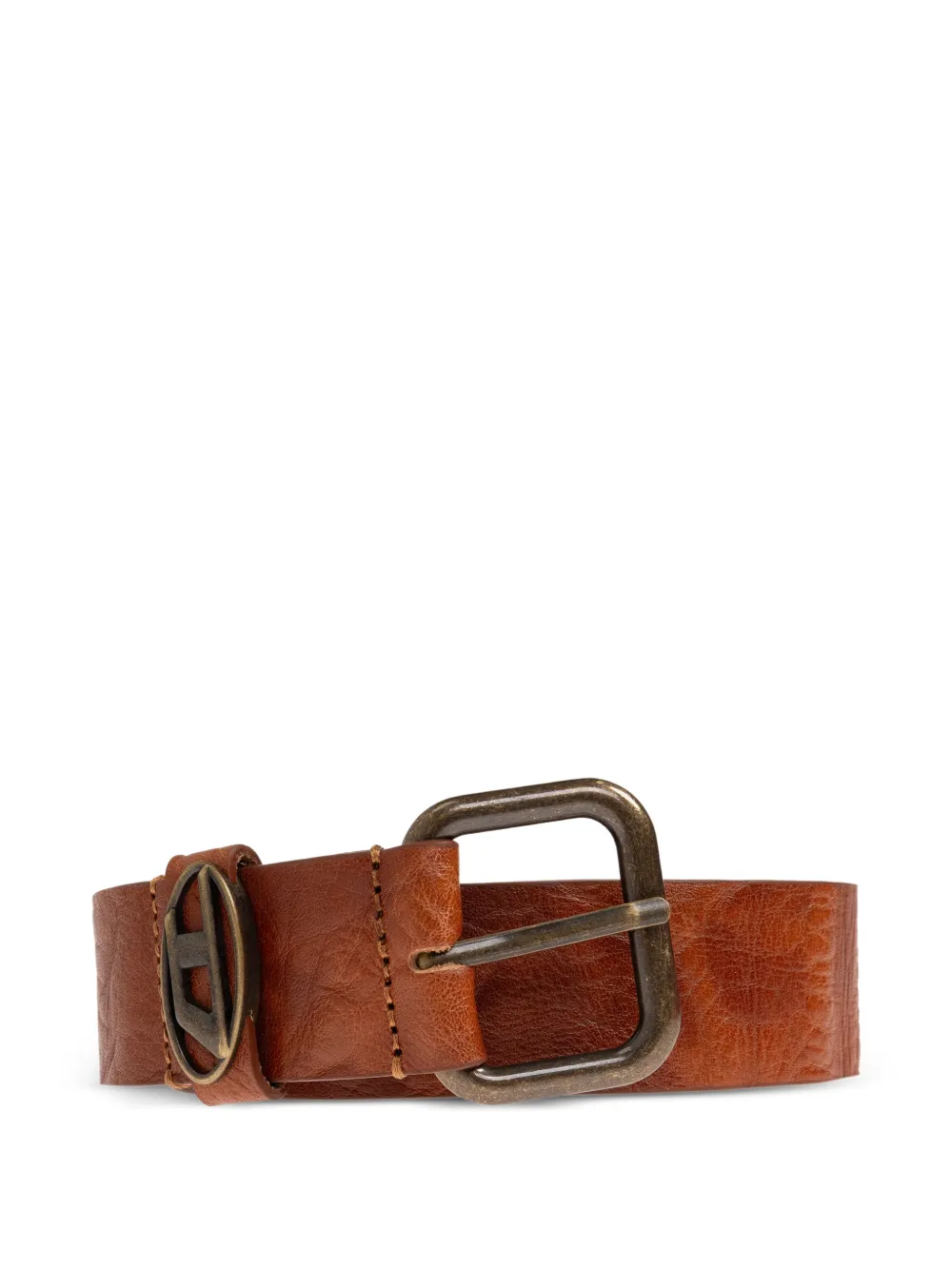 Diesel ova-logo leather belt - Marrone